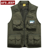 Afs Jeep/战地吉普男士工装多口袋钓鱼马甲户外摄影钓鱼背心马夹
