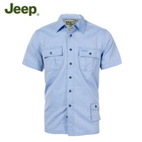 JEEP短袖衬衫夏季款男装纯色衬衣宽松大码休闲纯棉衬衫JS13WH143