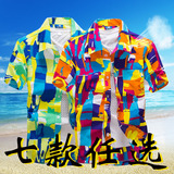 夏威夷夏男士短袖沙滩衬衣潮男花衬衣加肥加大码普吉宽松海边衬衣