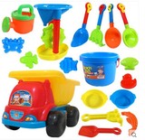 包邮亏本促销3C认证最新沙滩戏水玩具带沙漏水车和沙滩桶13件