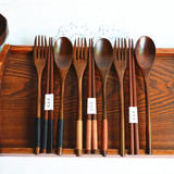 包邮天然原木勺/筷便携筷勺叉布袋创意餐具勺筷旅行套装木质餐具