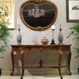 现货欧式全实木玄关桌 美式古典手工雕刻玄关柜 木质门厅桌带镜