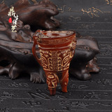 天然红水牛角雕刻高脚酒杯 复古宫廷式酒杯 仿古做旧 古玩工艺品