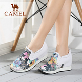 Camel/骆驼女鞋2016春季新款双色花纹羊皮圆头内增高女单鞋