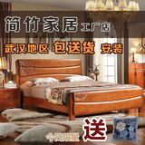 武汉全实木床1.2米1.5米现代中式橡木床1.8米雕刻双人高箱储物床