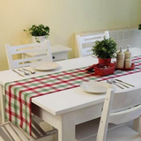 现代美式乡村田园 红绿格+酒红色餐桌旗桌巾桌条高档双面色织棉布