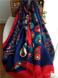 秋季围巾女外贸原单 尼泊尔民族风撞色棉质复古大披肩防晒丝巾