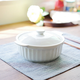 中式陶瓷条纹汤碗大号汤锅带盖双耳面碗家用纯白色汤锅微波炉适用