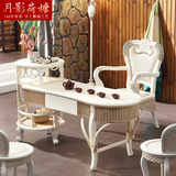 藤编实木茶桌椅组合白色小茶桌茶台欧式创意简约现代中式功夫茶桌