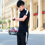 2016夏季卫衣套装男青年修身韩版短袖长裤两件套休闲运动套装男潮