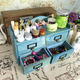 美式复古实木收纳盒抽屉式化妆品首饰整理盒桌面木质装饰小木柜