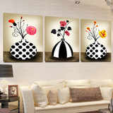 三联画十字绣客厅简约现代玫瑰花系列3D十字绣小幅画简单抽象花瓶