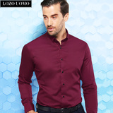 LOZO UOMO男士酒红色衬衫男长袖韩版小领打底衬衣