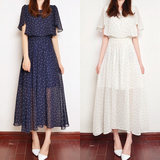 2016夏季新款韩版森女系气质波点长裙子修身显瘦短袖雪纺连衣裙女