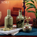 东方泥土 陶瓷手绘青瓷小花插插花器 创意花瓶客厅装饰工艺品摆件