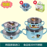韩国进口摩卡小熊儿童碗不锈钢餐具套装婴幼儿宝宝勺筷水杯餐具