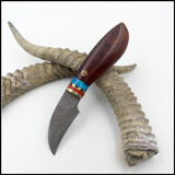 日本进口大马士革钢刀 铜头檀木柄收藏刀 防身小直刀 礼品小刀