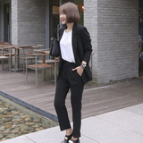 韩国代购2016春季新品韩版小西装女职业装面试西服中长款修身外套