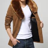 男士风衣冬装短款加绒加厚青年韩版修身羊毛呢子毛领大衣冬外套潮