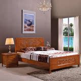 现代中式 复古雕花全实木橡木床1.2 1.5米童床单双人高箱储物婚床