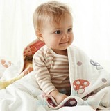 日本同款hoppett*六层纱布蘑菇被 儿童纱布童被 宝宝包被蘑菇盖毯
