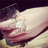 韩国流行新款小清新个性经典复古时尚珍珠镂空花朵戒指指环