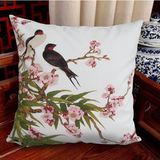 创意中国风现代复古花鸟新中式毛绒抱枕沙发靠垫套窗格沙发定做