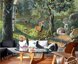墙纸壁画欧式麋鹿树林复古客厅艺术墙纸手绘个性餐厅背景壁纸整张