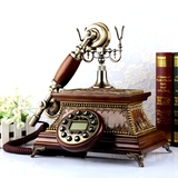 式复古旋转盘座机欧式电话机时尚创意仿古实木客厅家用古董电话老