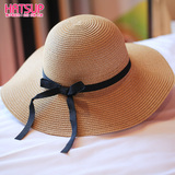 2015帽子女夏季新款海滩遮阳帽可折叠沙滩出游度假草帽韩版大沿帽