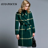 OTO·FOCUS毛呢大衣女中长款修身韩版时尚西装领长袖双面羊绒外套