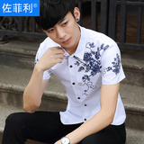 夏季男士短袖衬衫韩版修身青少年学生休闲薄款半袖衬衣中国风男装