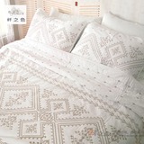 出口欧式全棉复古美式纯色白色绗缝被三件套床上用品夏凉被床盖