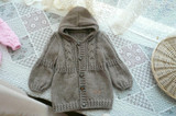纯手工编织儿童毛衣 韩式棒针厚款保暖羊毛开衫带帽 男女童