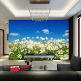 清新自然蓝天白云大型壁画客厅沙发背景墙壁纸田园风雏菊卧室墙纸