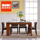 玄武石餐桌 现代简约时尚火烧石大理石饭桌子 客厅餐桌椅组合家具