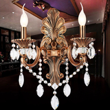 欧式壁灯客厅背景墙房间床头灯古铜色锌合金水晶壁灯新款