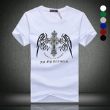 翅膀男士短袖t恤丅血带有图案十字架韩版潮学生16纹身短衣服土18