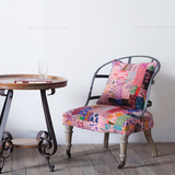 印度进口手工拼布铁背沙发椅 美式复古做旧布艺小沙发 个性创意