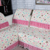 夏季田园蕾丝边小碎花朵沙发垫粉色全棉布艺防滑坐垫飘窗垫定做