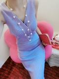 L4-5C#2014新款韩版性感深V低胸交叉修身包臀针织女显瘦连衣裙