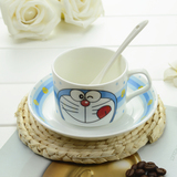 叮当猫哆啦A梦 欧式陶瓷咖啡杯套装 创意星巴克骨瓷咖啡碟送勺子