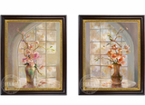 瑞堂客厅油画手绘沙发背景墙挂画 装饰画美式双联画静物花卉13407