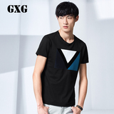 GXG男装[特惠]夏季新品潮 男士韩版都市黑色简约印花修身短袖T恤