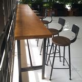 铁艺休闲咖啡厅酒吧台桌 家用长条实木靠墙吧桌窗边高脚吧台桌椅