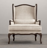 欧式美式乡村复古亚麻布艺小沙发高背单个单人位沙发老虎椅沙发椅