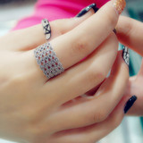 新品钛银五排钻食指戒指 女 夸张 韩国 韩版复古 时尚特价镶钻