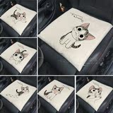 亚麻卡通汽车坐垫 车用棉麻透气坐垫座椅办公室夏季日式起司猫