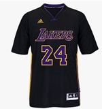 NBA湖人科比球衣24号好莱坞之夜黑金短袖篮球服紫色无袖篮球服