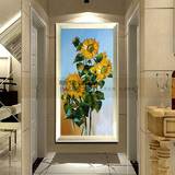 手绘向日葵油画立体抽象花卉欧式竖版玄关装饰画客厅走廊过道挂画